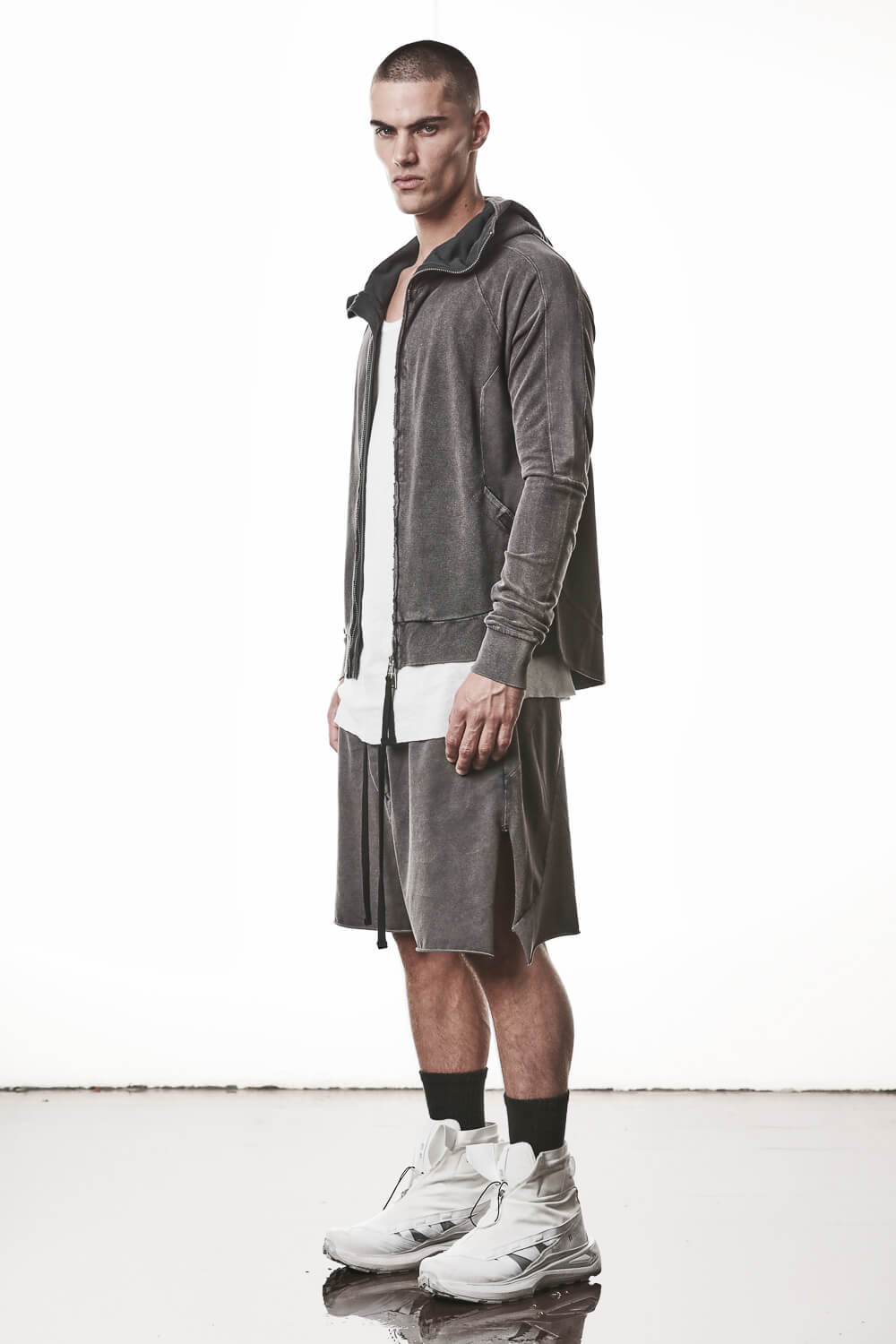 M SJ 694 High Neck Hooded Jacket Dark Grey