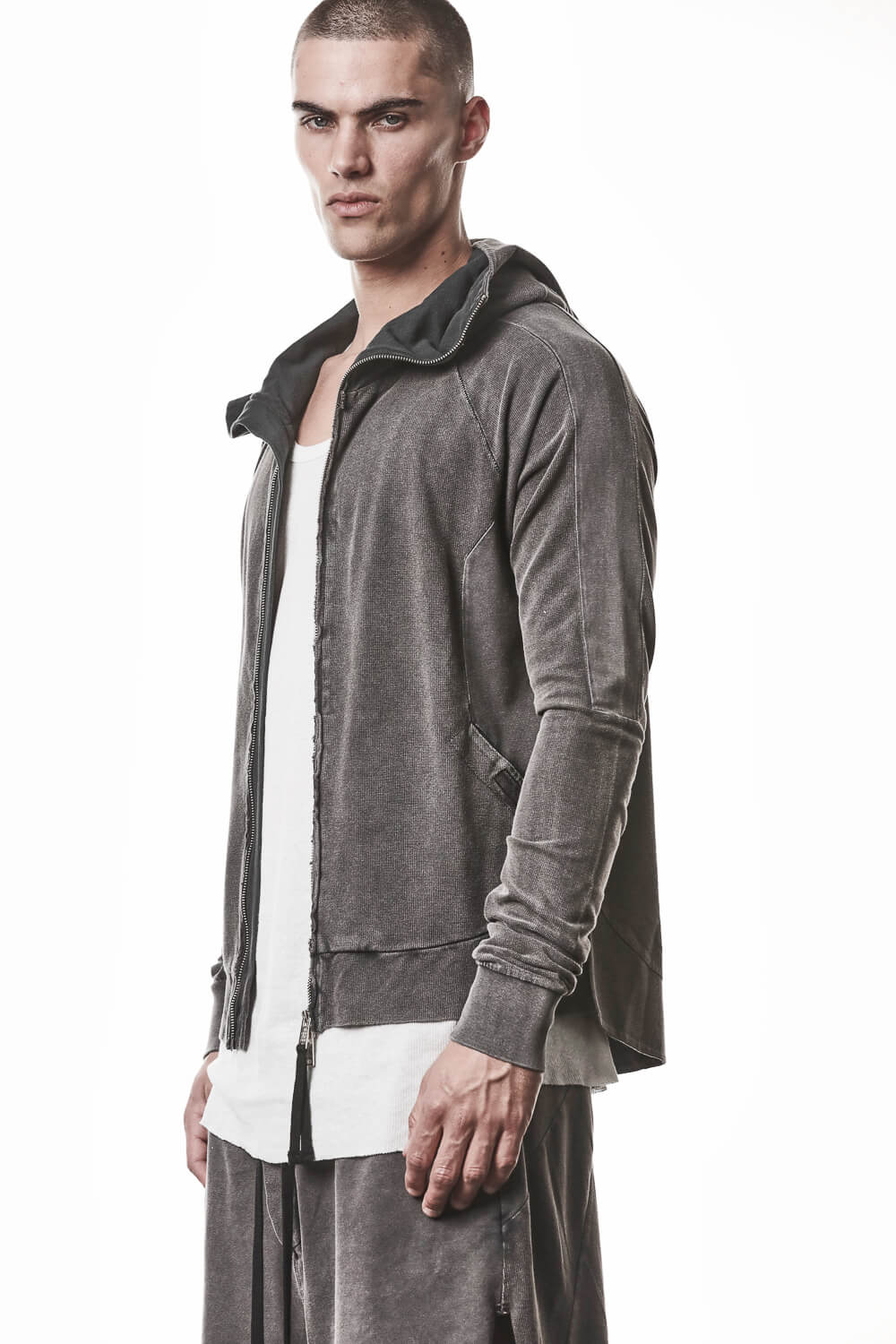M SJ 694 High Neck Hooded Jacket Dark Grey