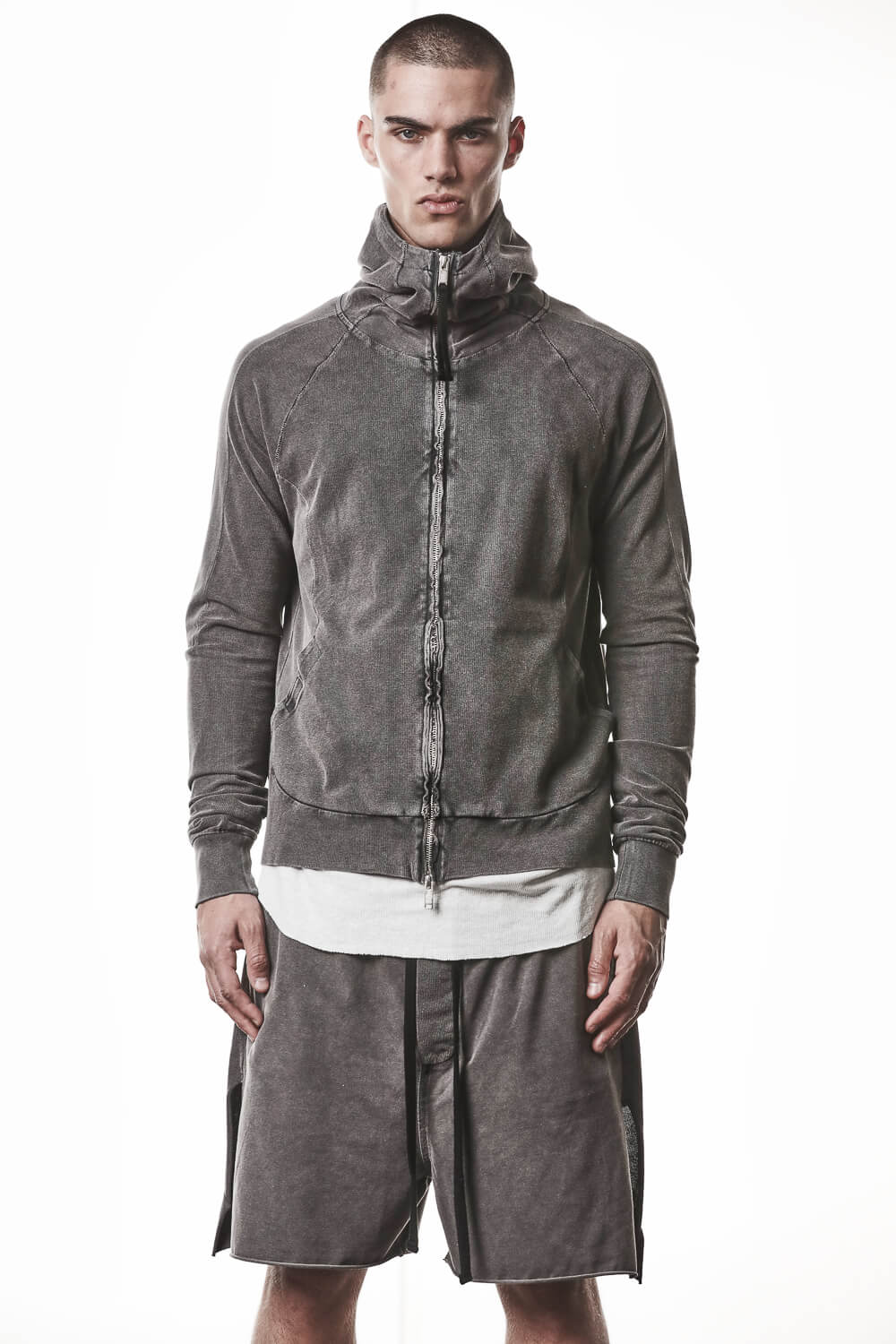 M SJ 694 High Neck Hooded Jacket Dark Grey
