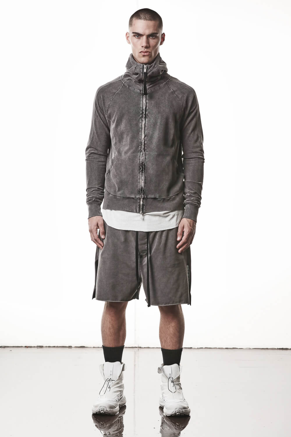 M SJ 694 High Neck Hooded Jacket Dark Grey