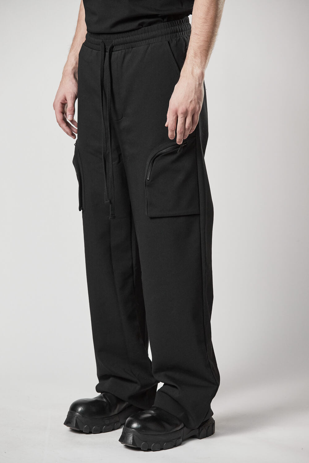 M ST 456 Woven Wide Leg Cargo Trousers Black