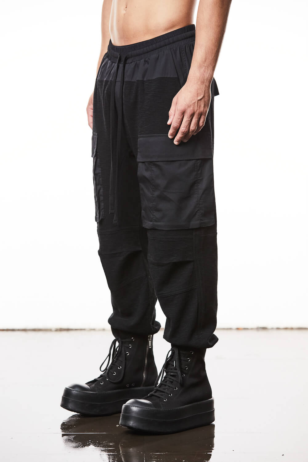 M ST 485 Double-Faced Cotton Cargo Pants Black