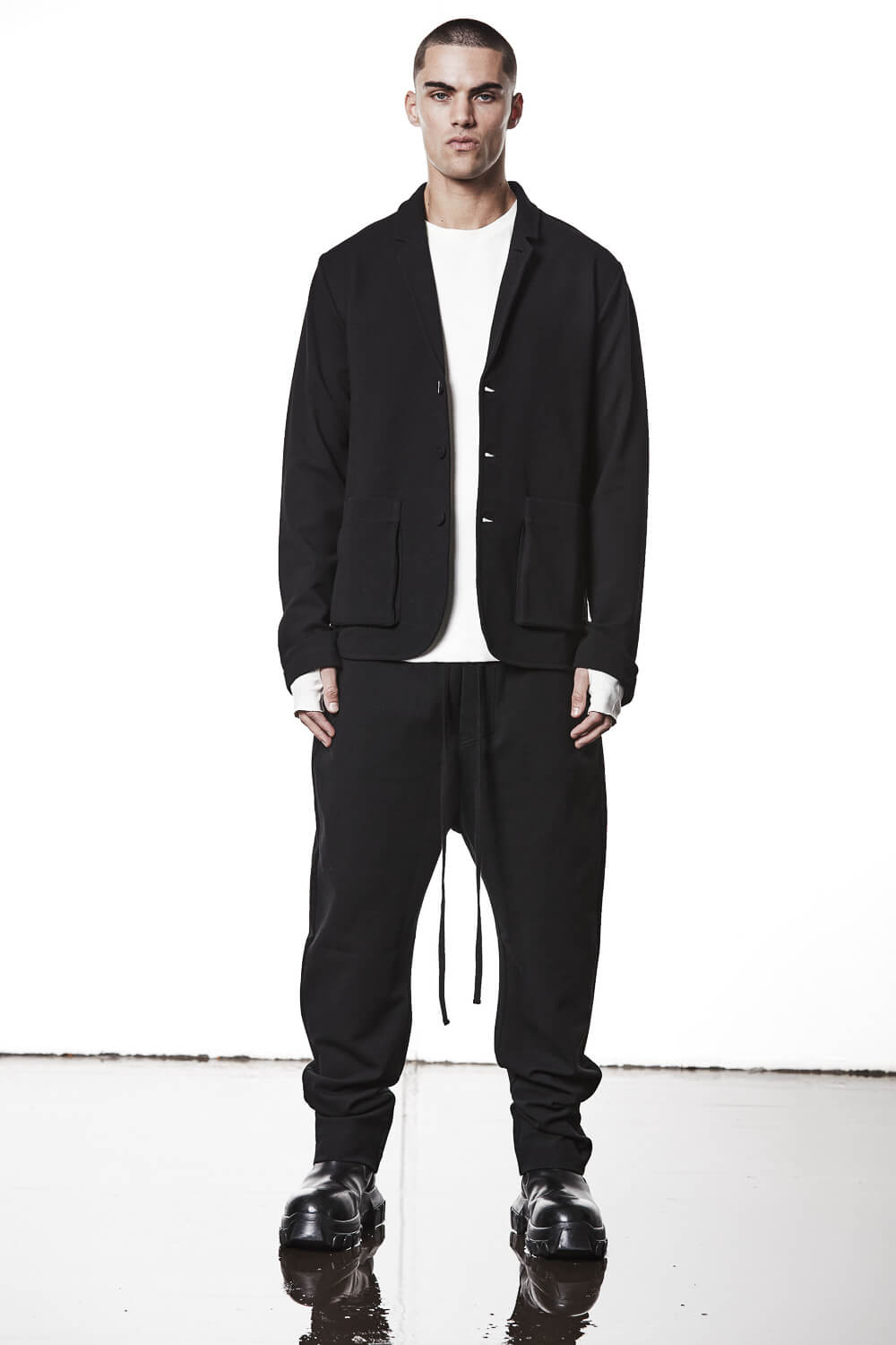 M ST 503 Drawstring Woven Trousers Black