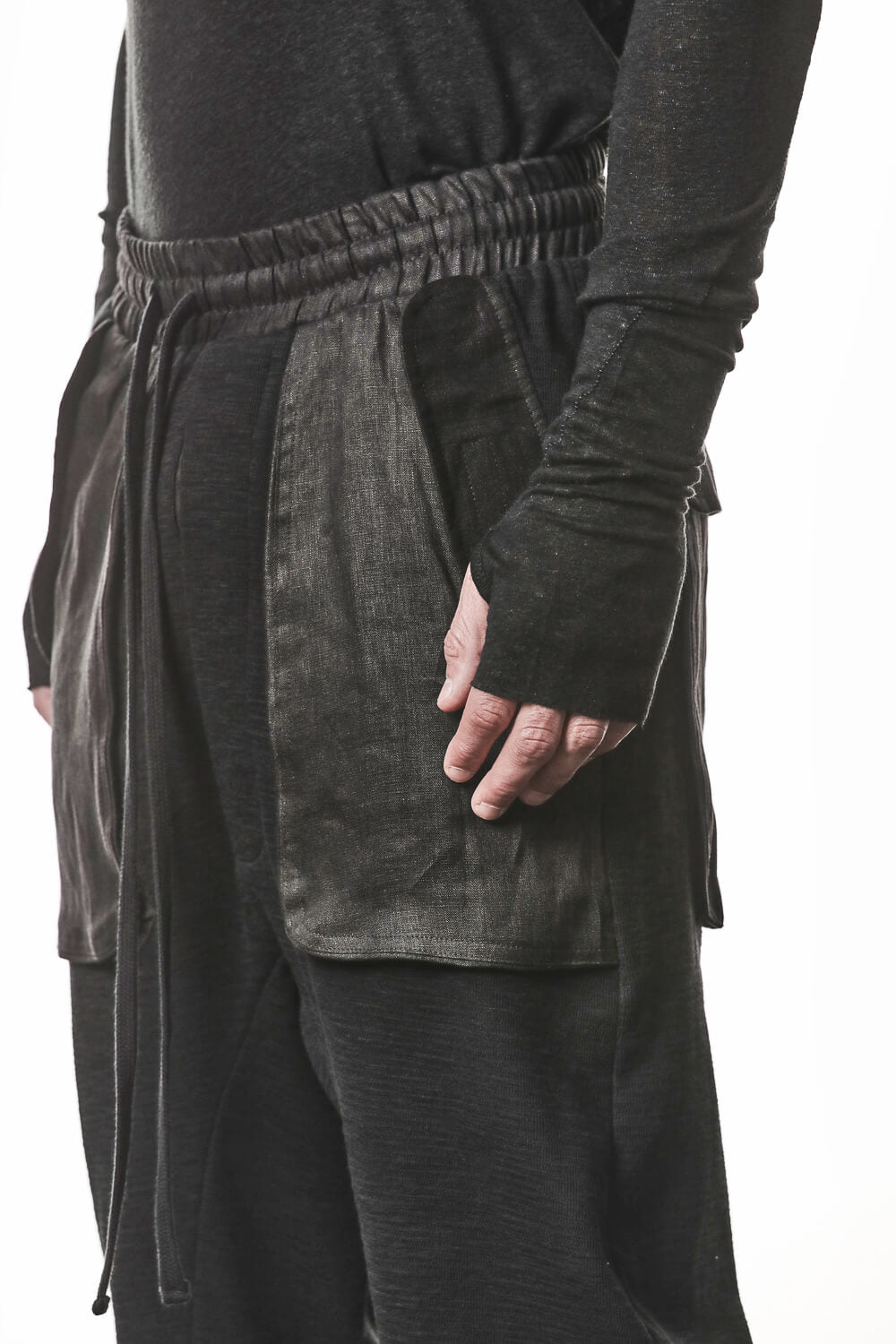 M ST 523 Cotton/Linen Trousers Black