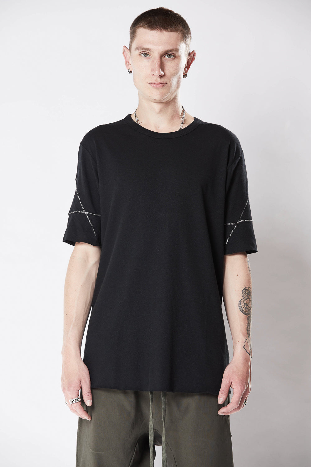 M TS 779 Round Neck Cotton/Linen T-Shirt Black