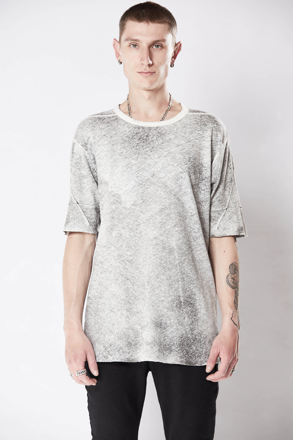 M TS 779 Round Neck Cotton/Linen T-Shirt Black/White