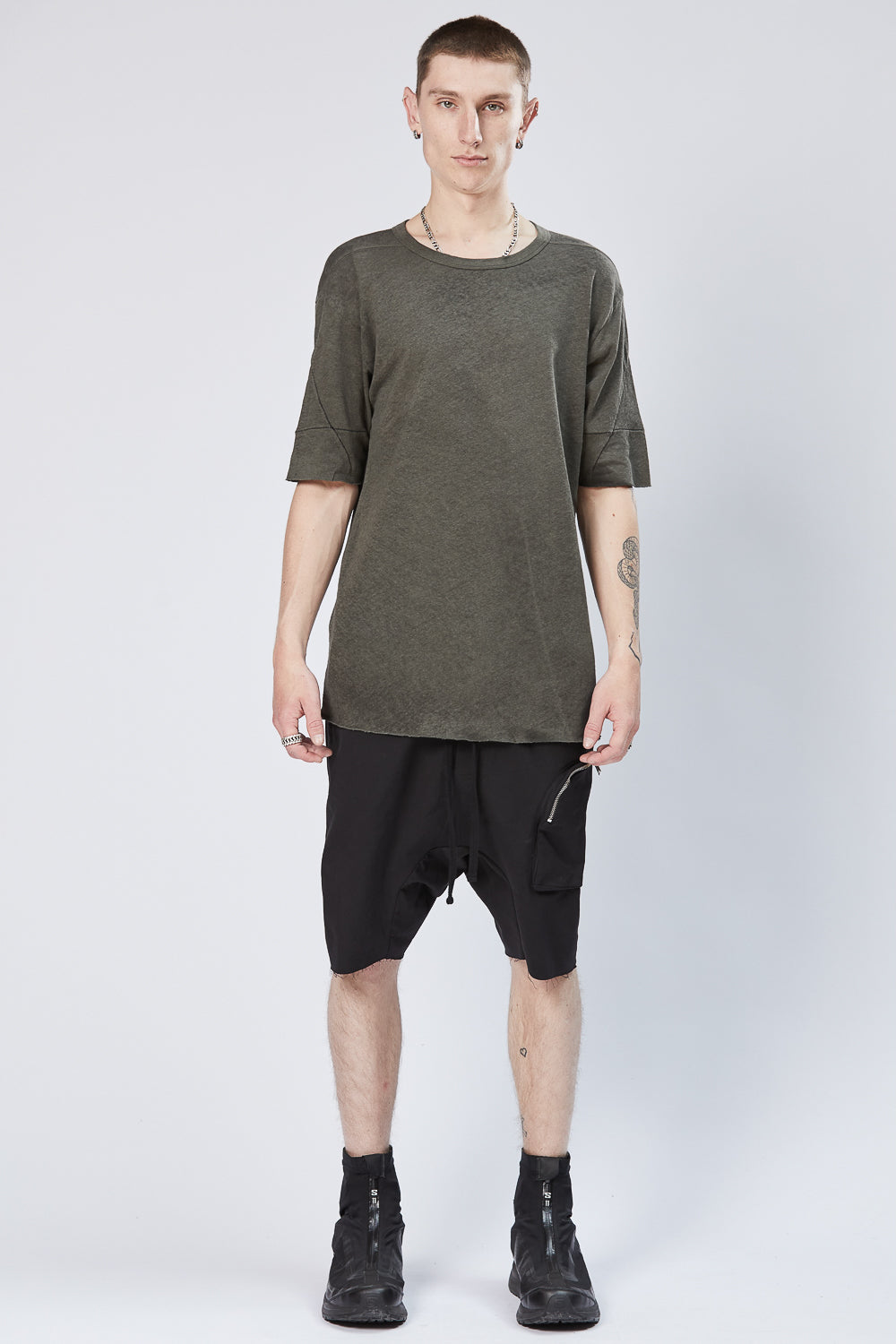 M TS 779 Round Neck Cotton/Linen T-Shirt Green