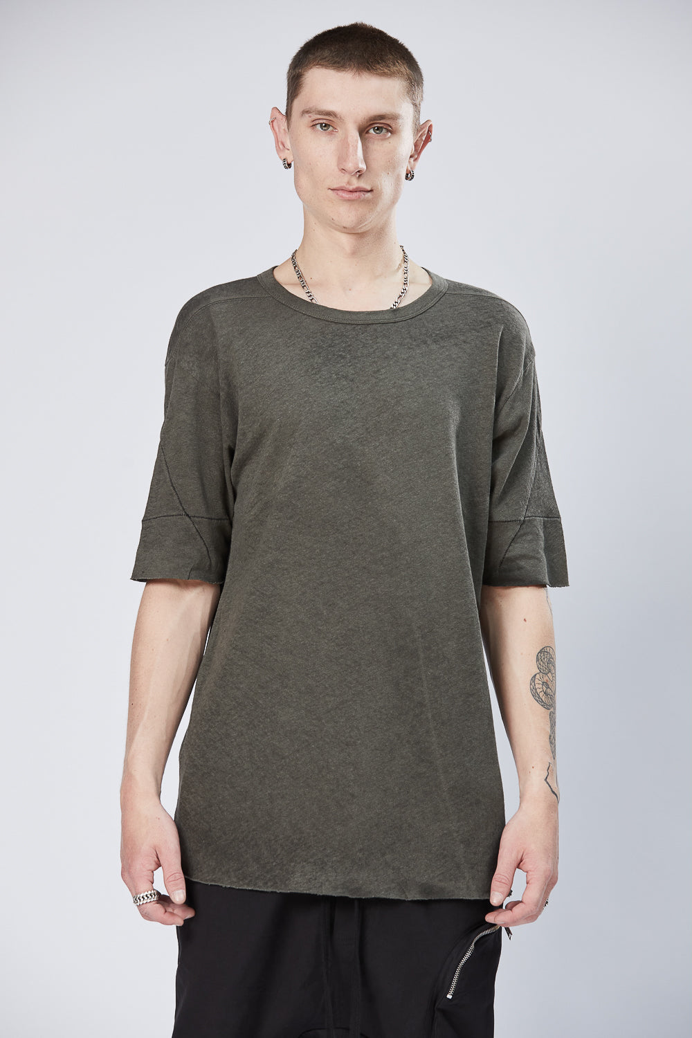 M TS 779 Round Neck Cotton/Linen T-Shirt Green