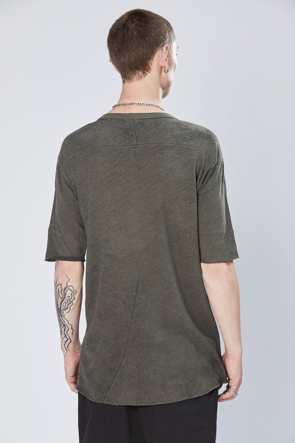 M TS 779 Round Neck Cotton/Linen T-Shirt Green