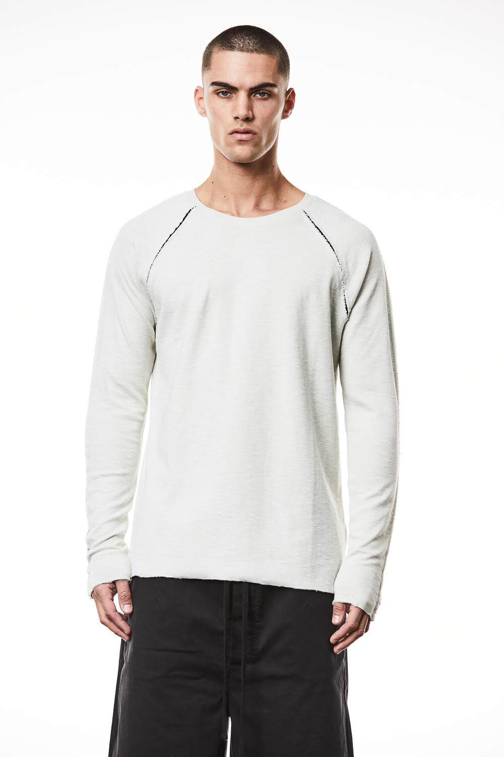 M TS 833 Constrast Colour Inserts L/S T-Shirt Off White