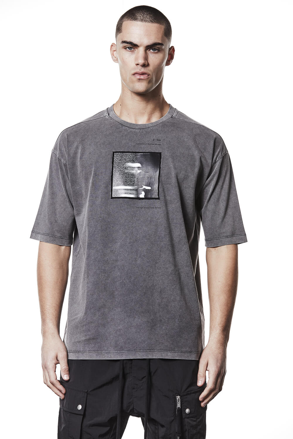 M TS 876 Front Patched Print T-Shirt Grey