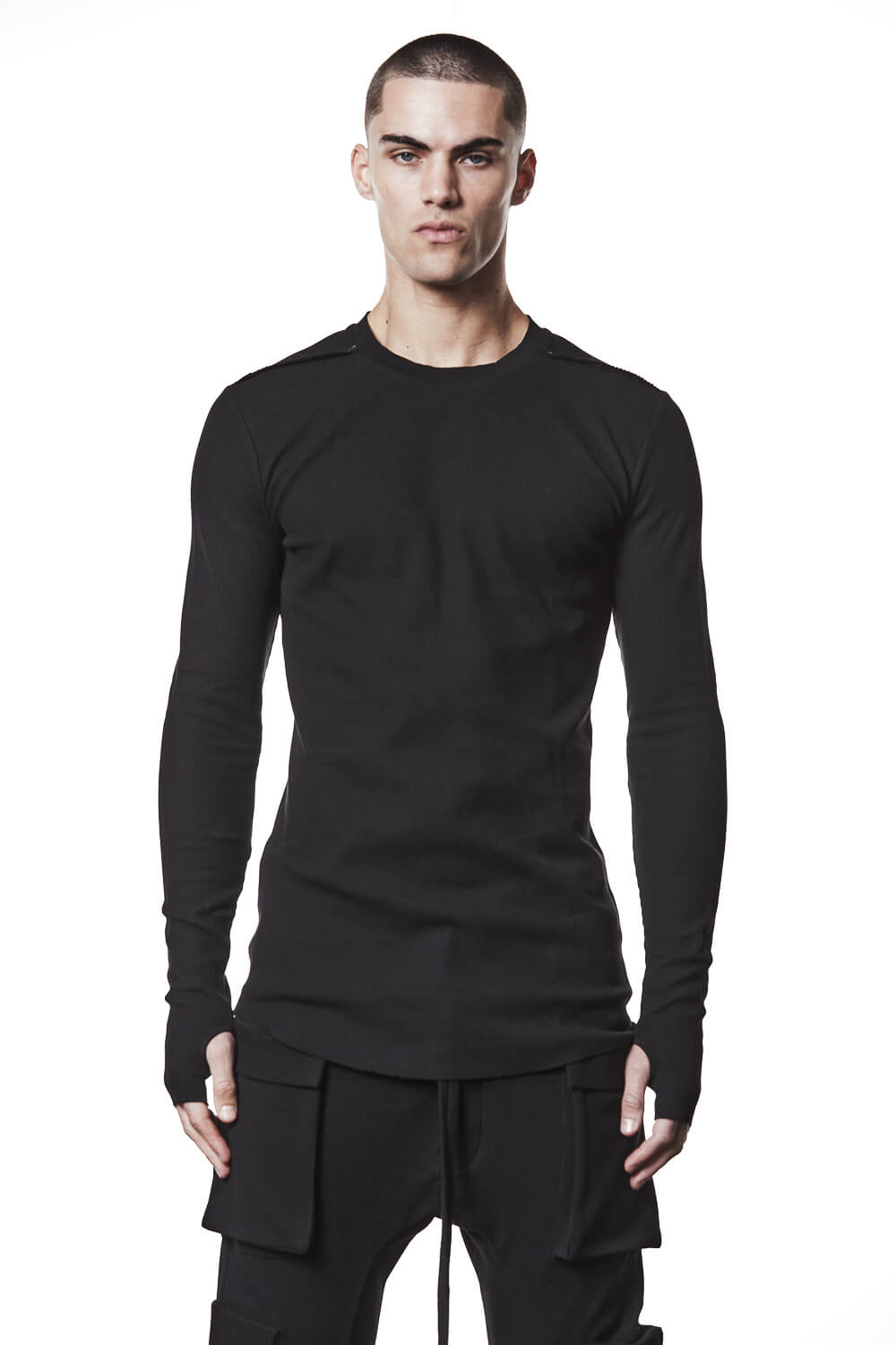M TS 898 Contrast Stitching Detail L/S T-Shirt Black