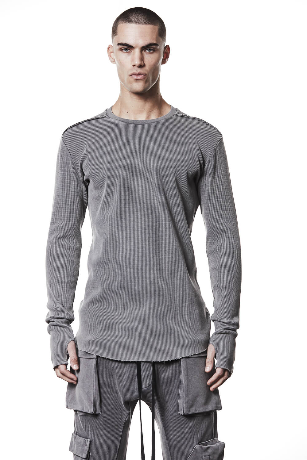 M TS 898 Contrast Stitching Detail L/S T-Shirt Grey