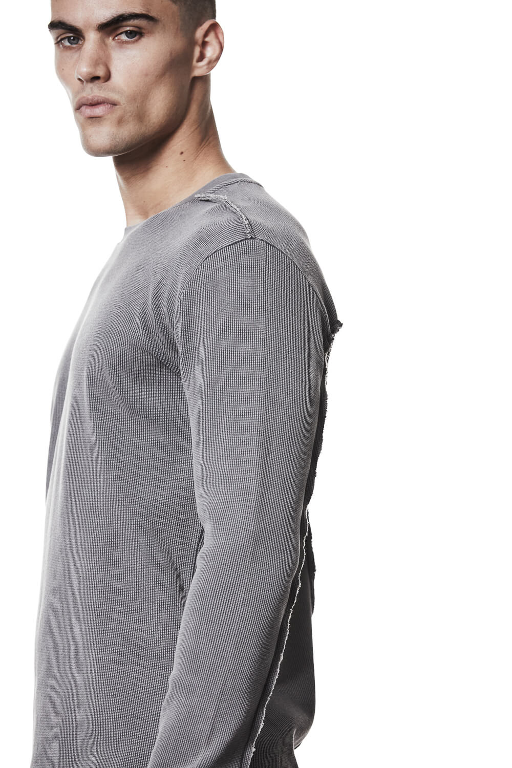 M TS 898 Contrast Stitching Detail L/S T-Shirt Grey