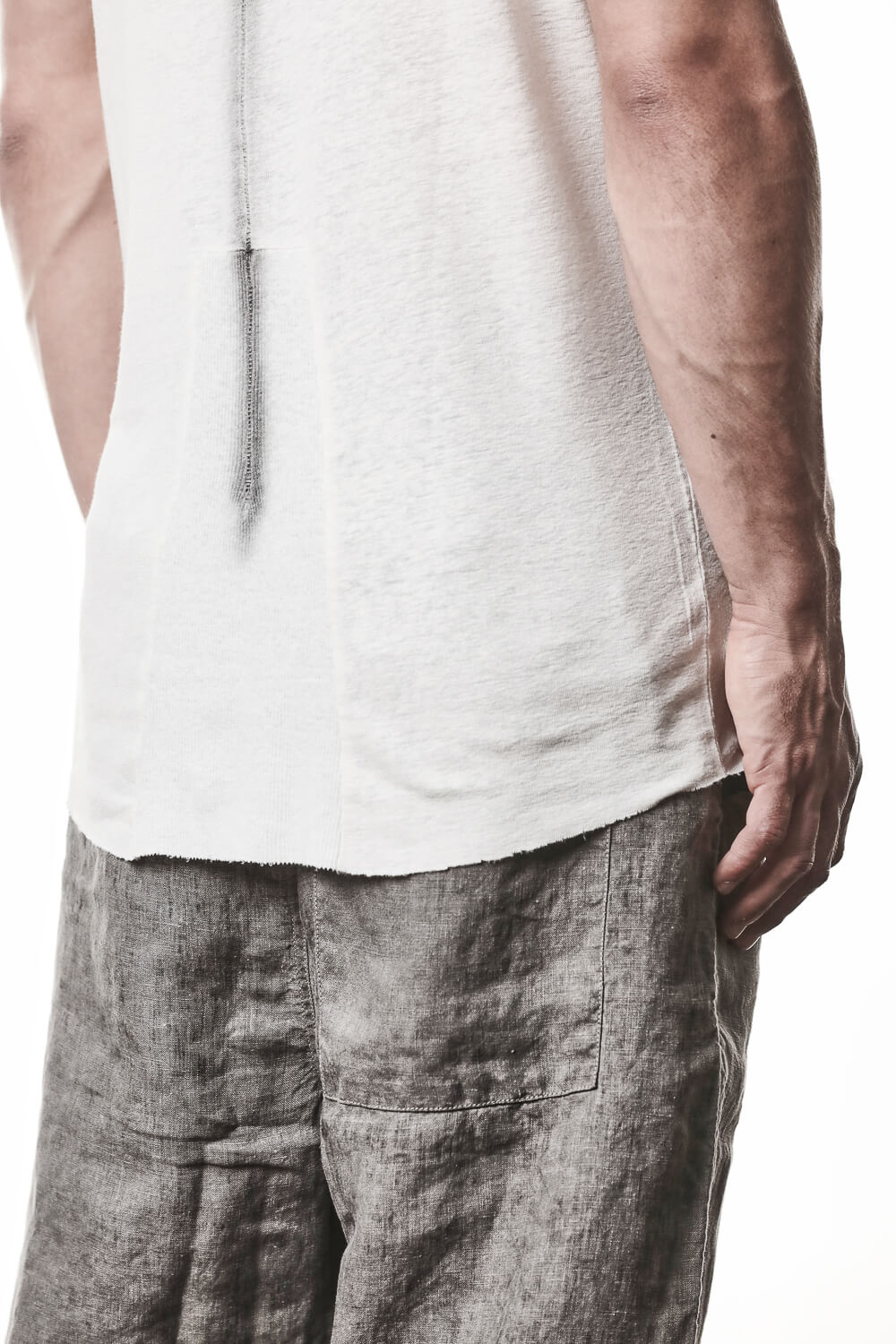 M TS 927 Cotton/Linen Ribbed Detail T-Shirt Off White