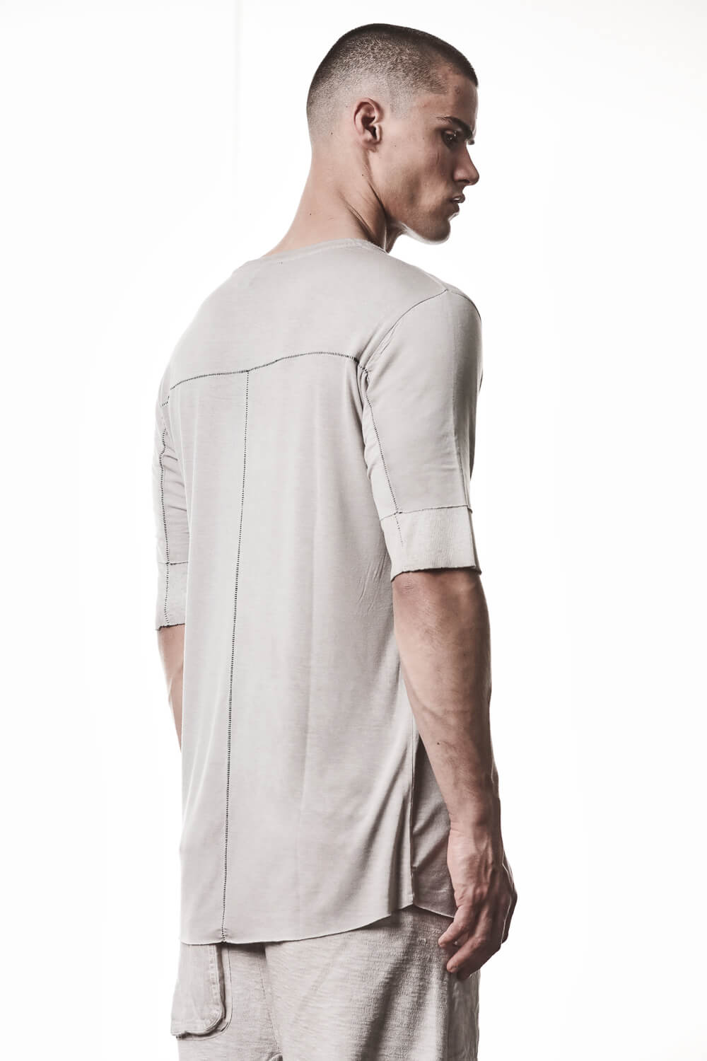 M TS 940 Raw Cut Hem Crew Neck T-Shirt Light Beige