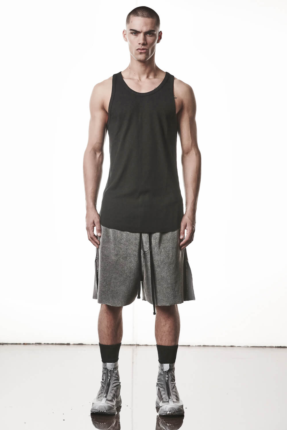 M TS 947 Cotton/Linen Ribbed Tank Top Black