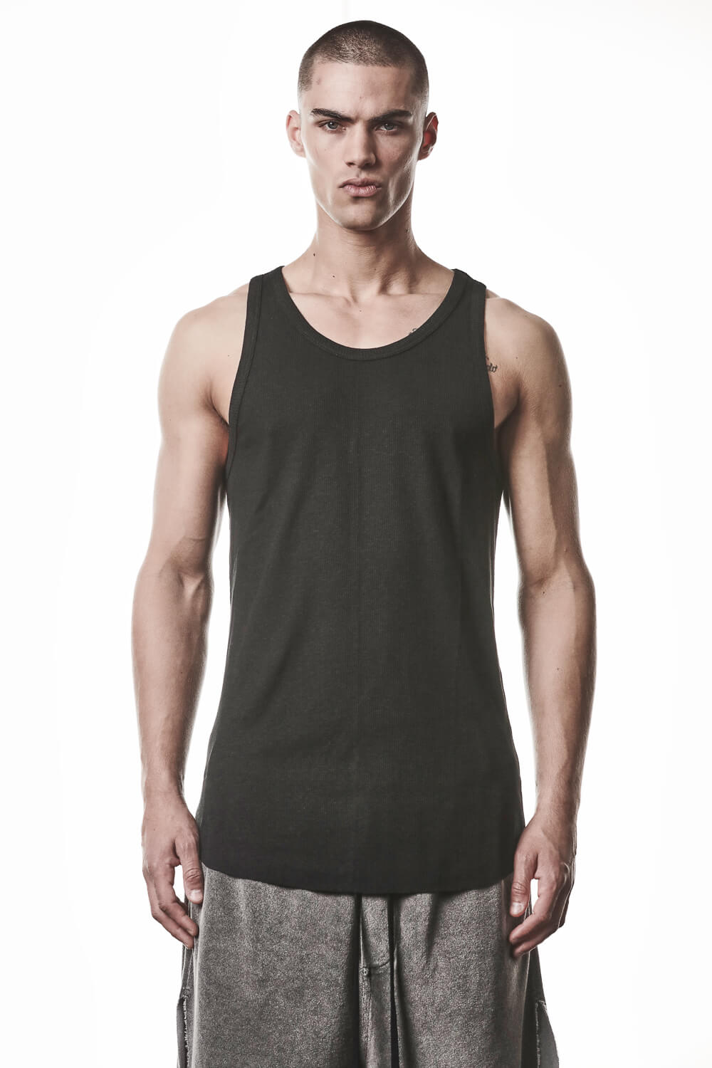 M TS 947 Cotton/Linen Ribbed Tank Top Black