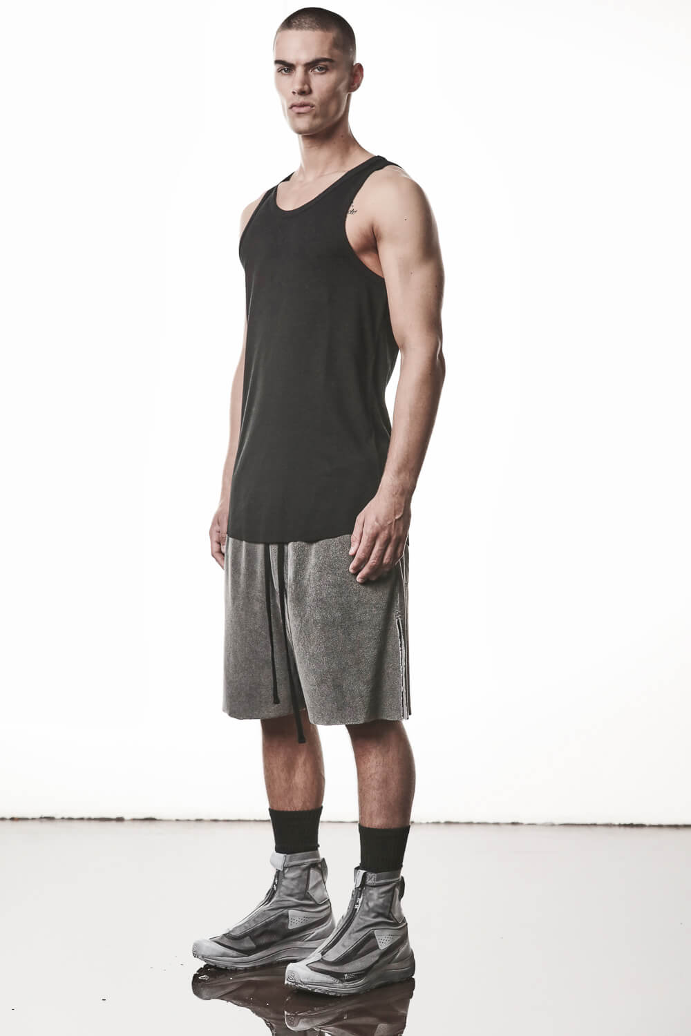 M TS 947 Cotton/Linen Ribbed Tank Top Black