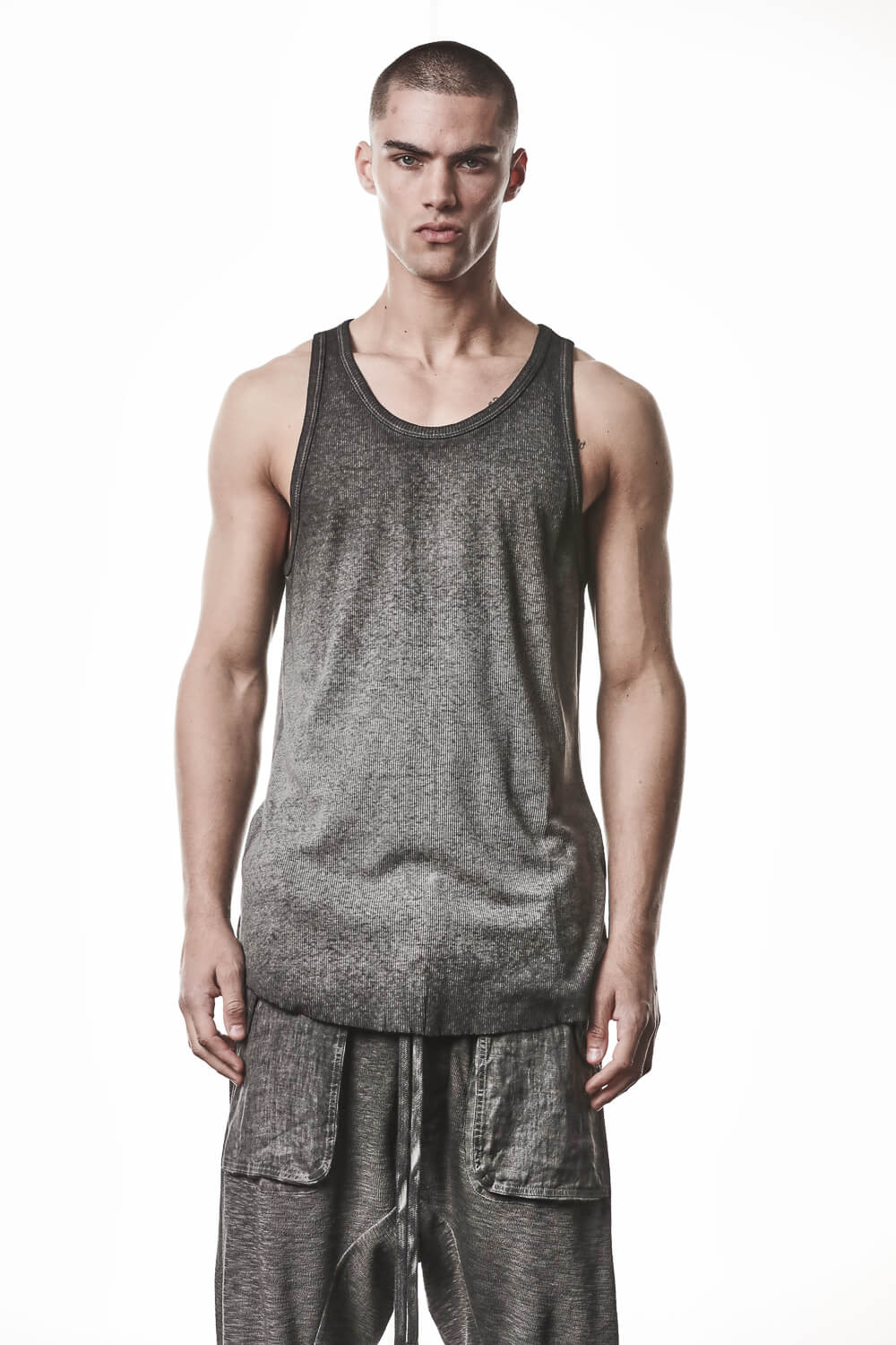 M TS 947 Cotton/Linen Ribbed Tank Top Grey