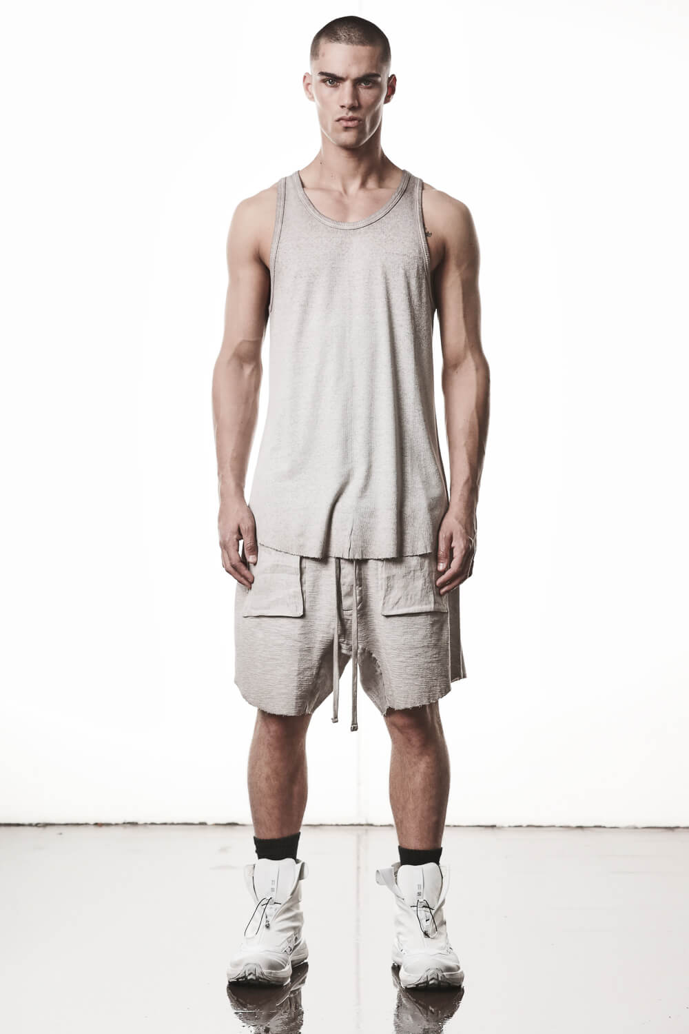 M TS 947 Cotton/Linen Ribbed Tank Top Light Beige