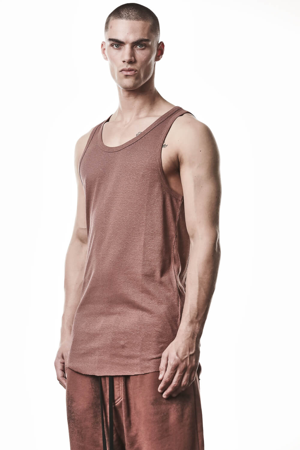 M TS 947 Cotton/Linen Ribbed Tank Top Terracotta