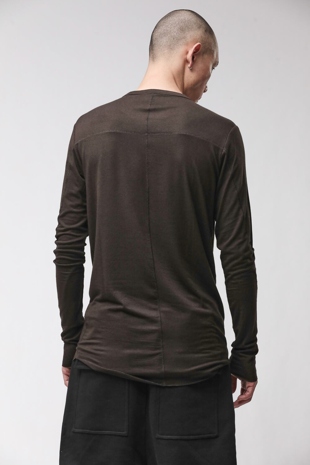 M TS 961 L/S Raw Hem Stitching Detail T-Shirt Dark Brown