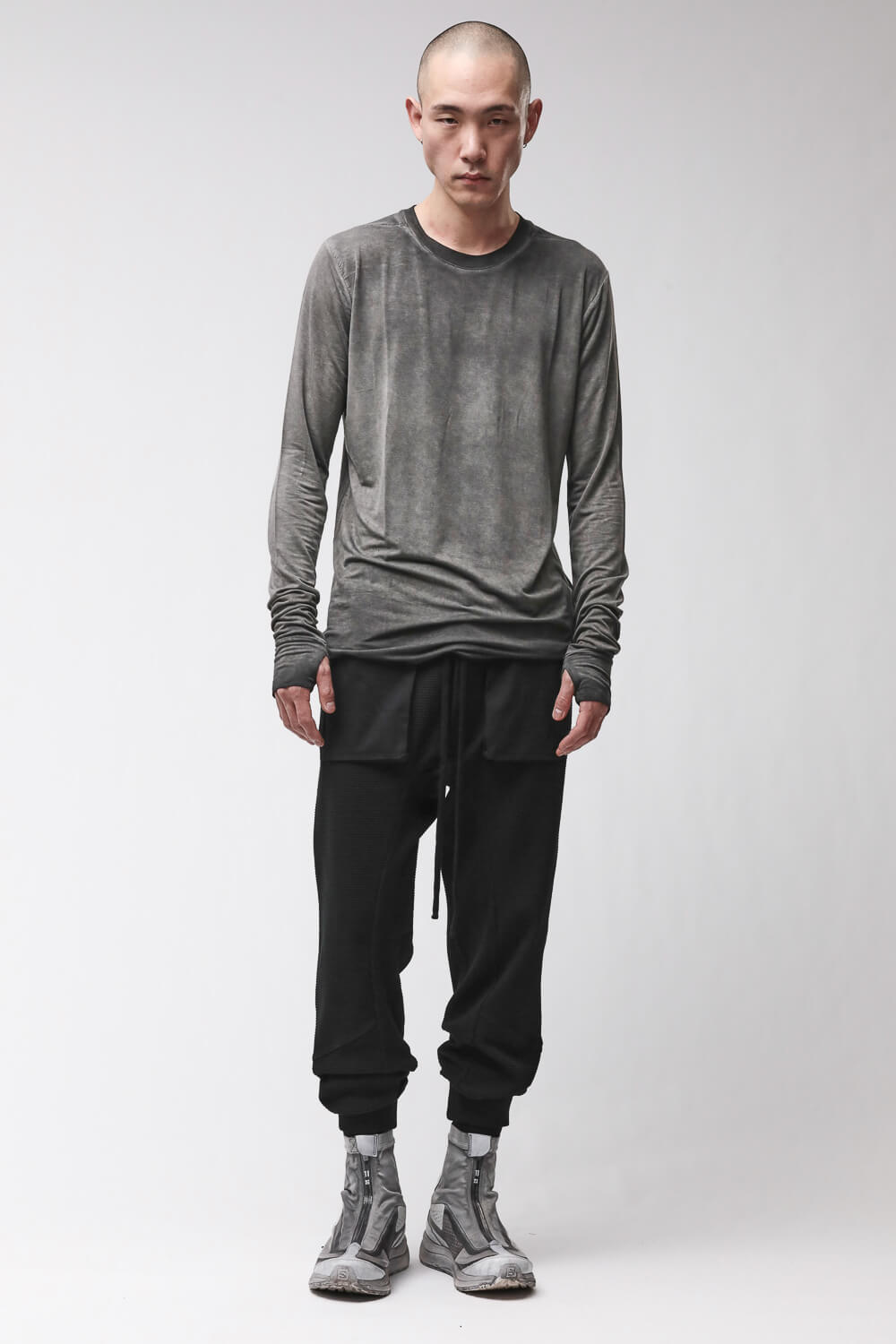 M TS 970 L/S Thumbhole Stitching Detail T-Shirt Grey