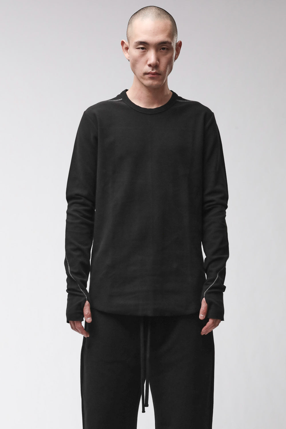 M TS 1001 L/S Contrast Stitch Thumbhole Sweatshirt Black
