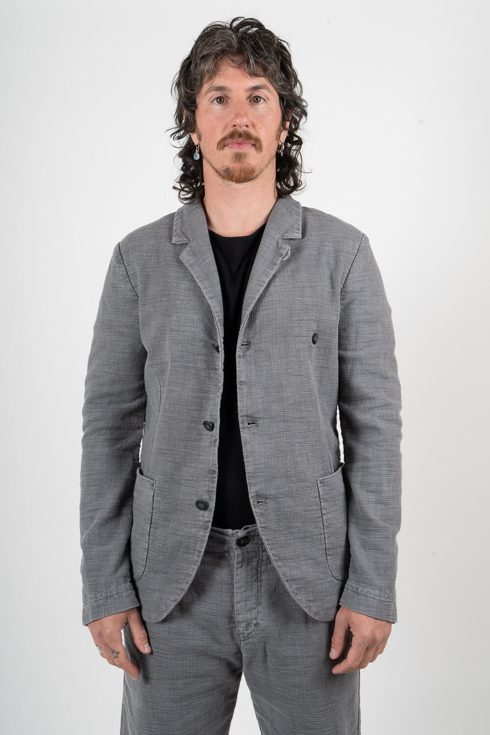 Mandarin Collar Blazer Grey
