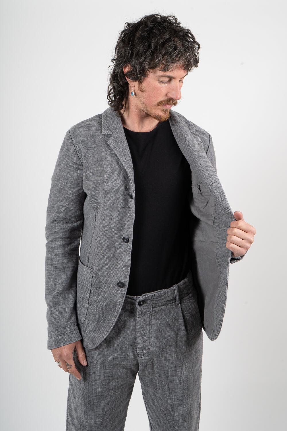 Mandarin Collar Blazer Grey
