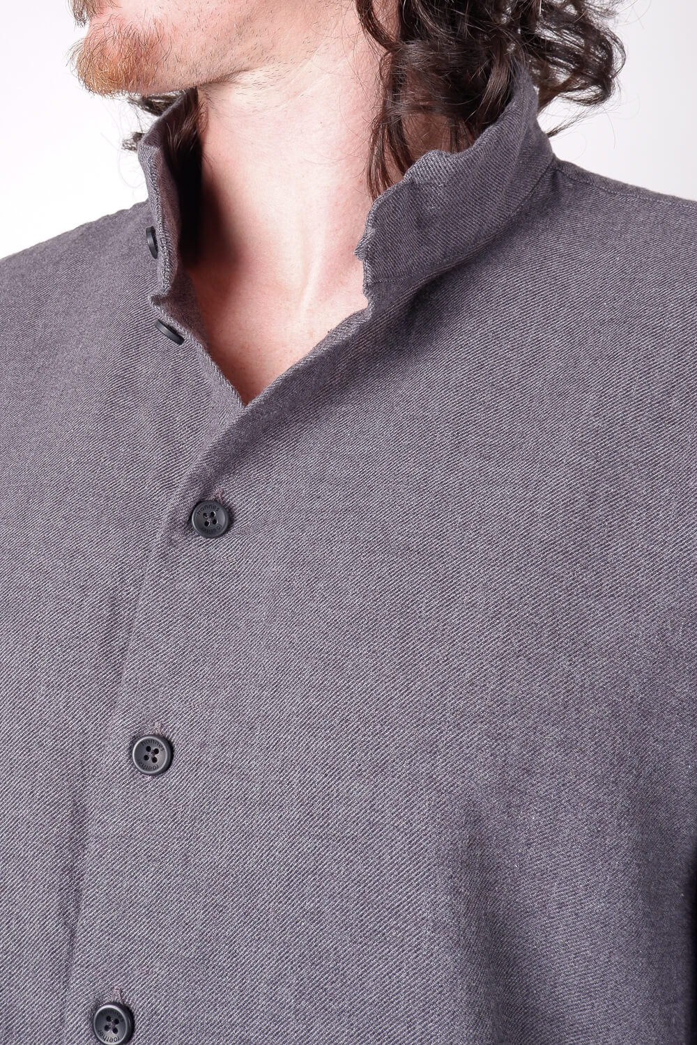 Mandarin Collar Button-Up Shirt Grey