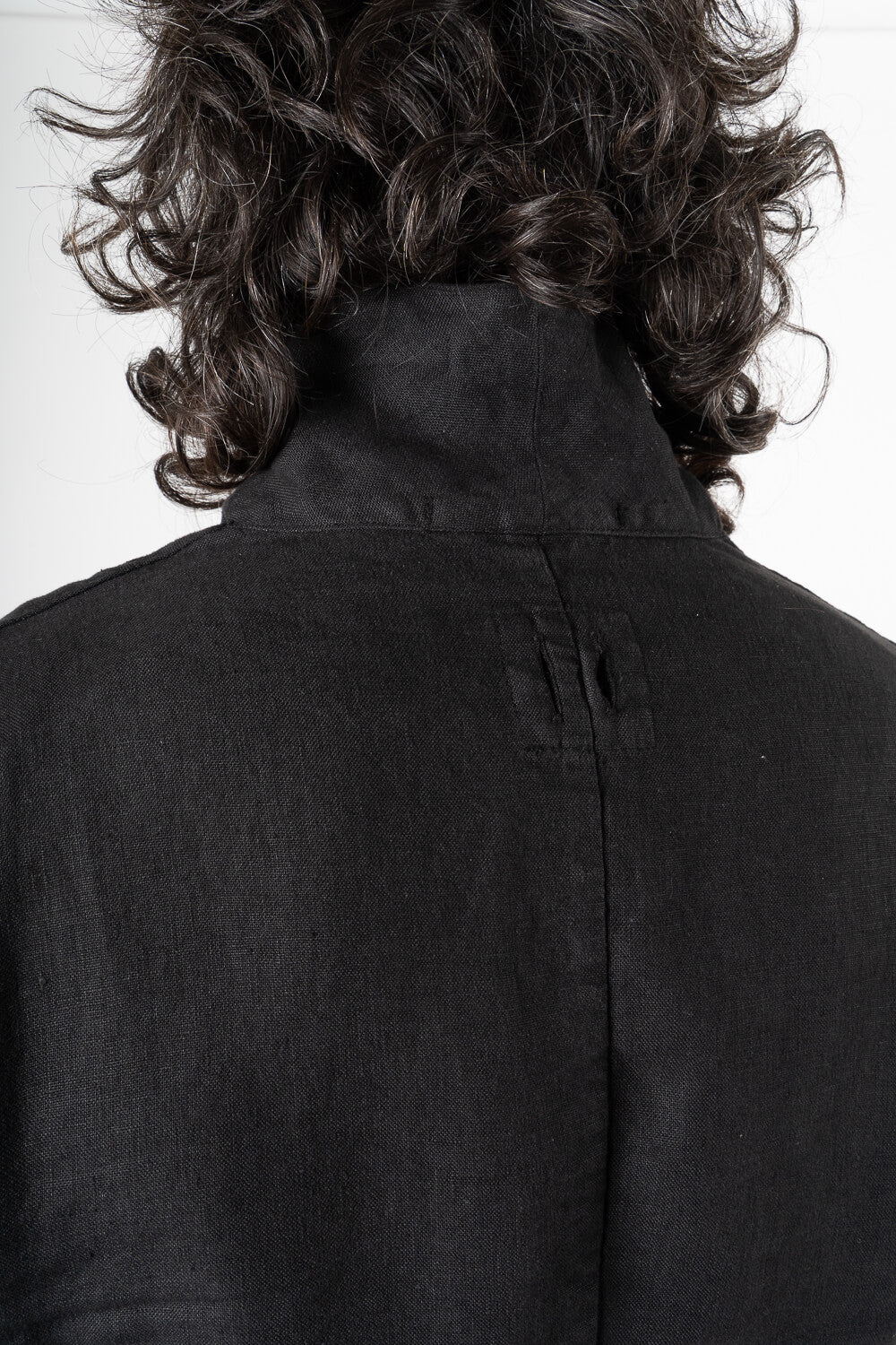 Mandarin Collar Front Pocket Linen Blazer Black