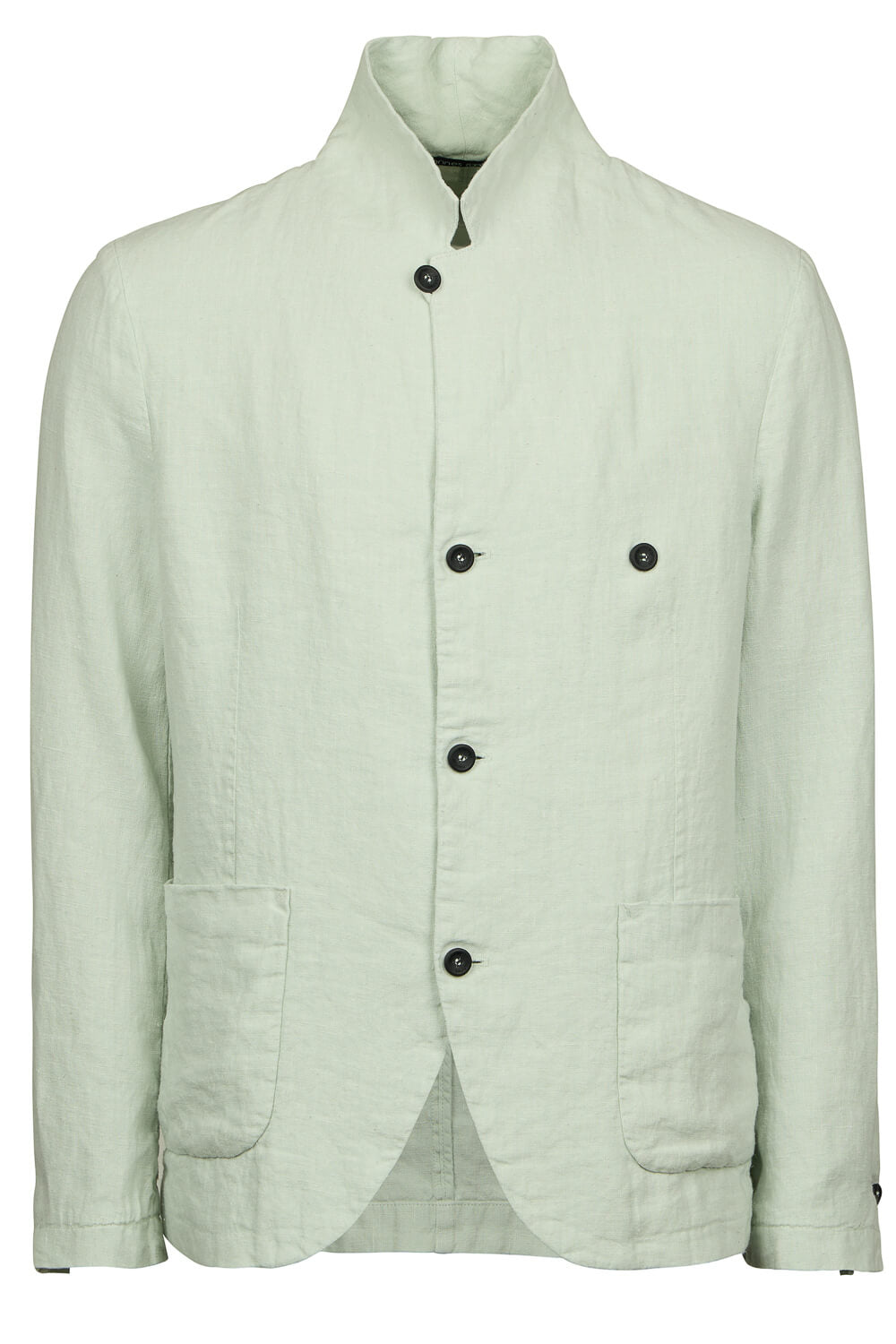 Mandarin Collar Front Pocket Linen Blazer Matcha
