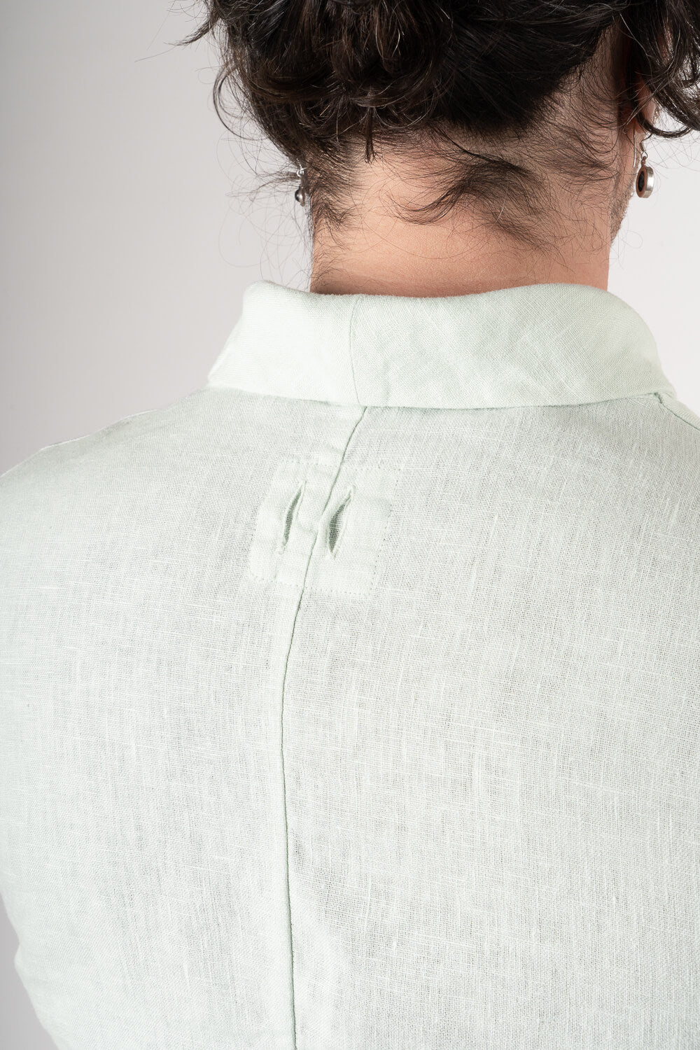Mandarin Collar Front Pocket Linen Blazer Matcha