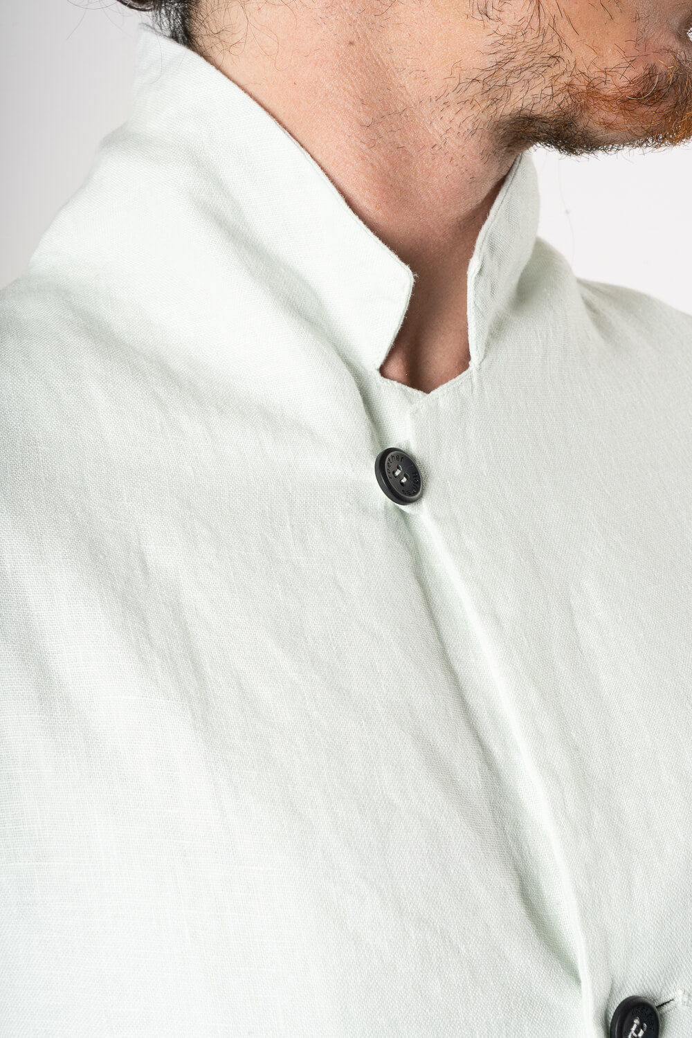 Mandarin Collar Front Pocket Linen Blazer Matcha