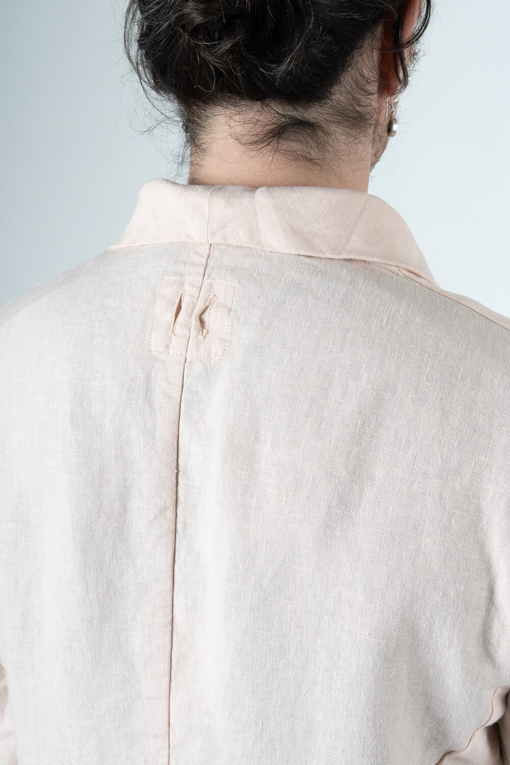 Mandarin Collar Front Pocket Linen Blazer Pink