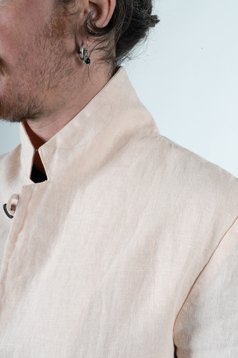 Mandarin Collar Front Pocket Linen Blazer Pink