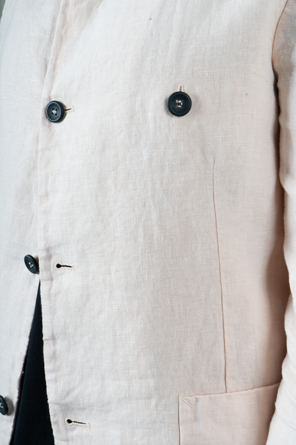 Mandarin Collar Front Pocket Linen Blazer Pink