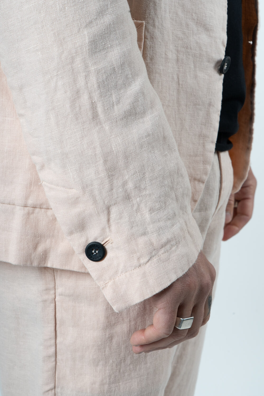 Mandarin Collar Front Pocket Linen Blazer Pink