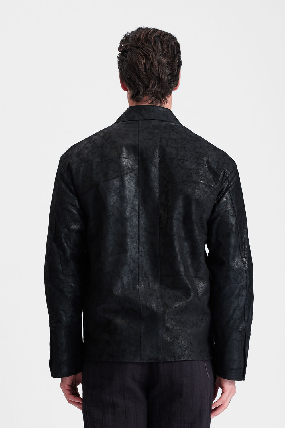 Marbled Lambskin Overshirt W/ Boiled Wool Interior Black