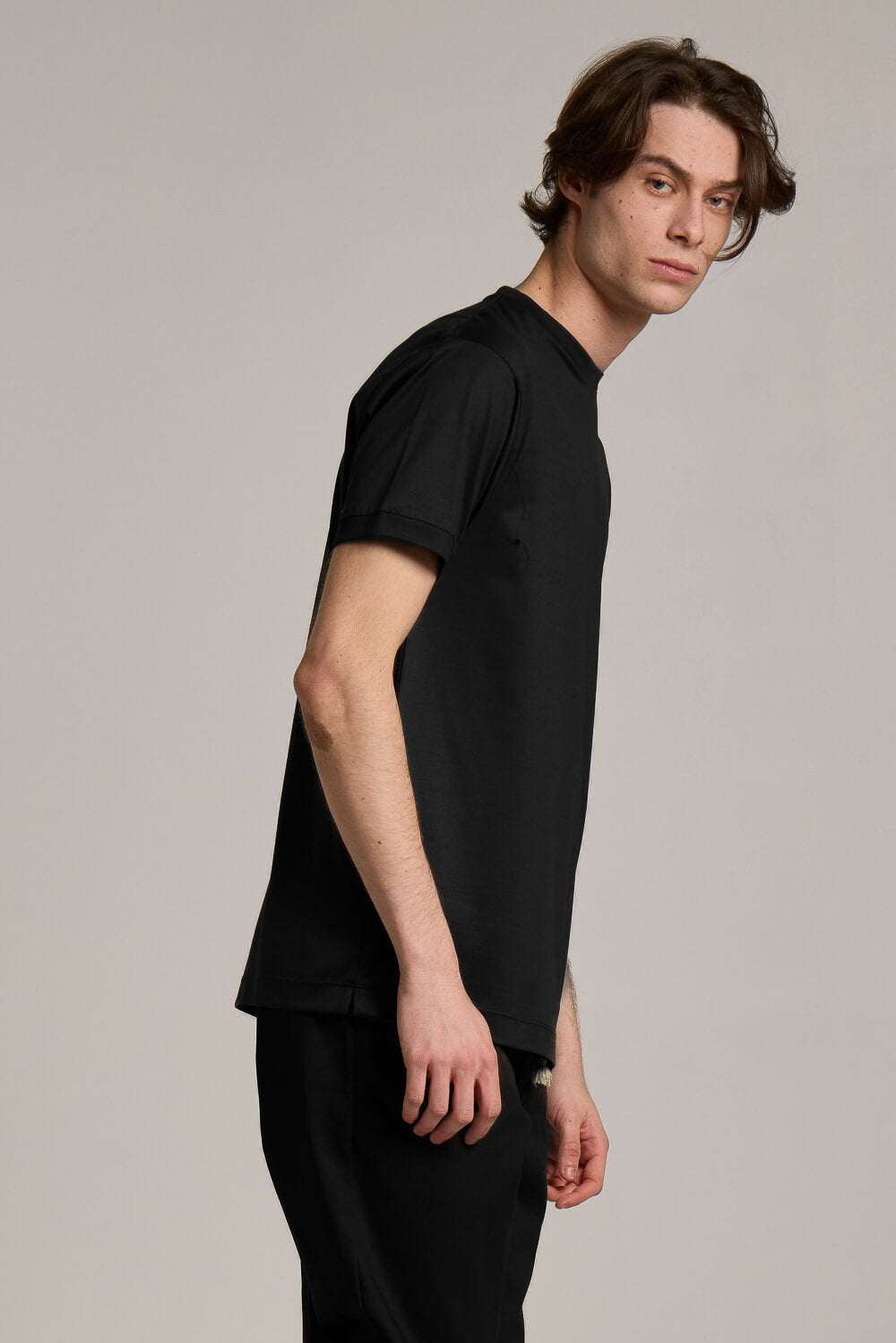 Mercerised Italian Cotton Round Neck T-Shirt Black