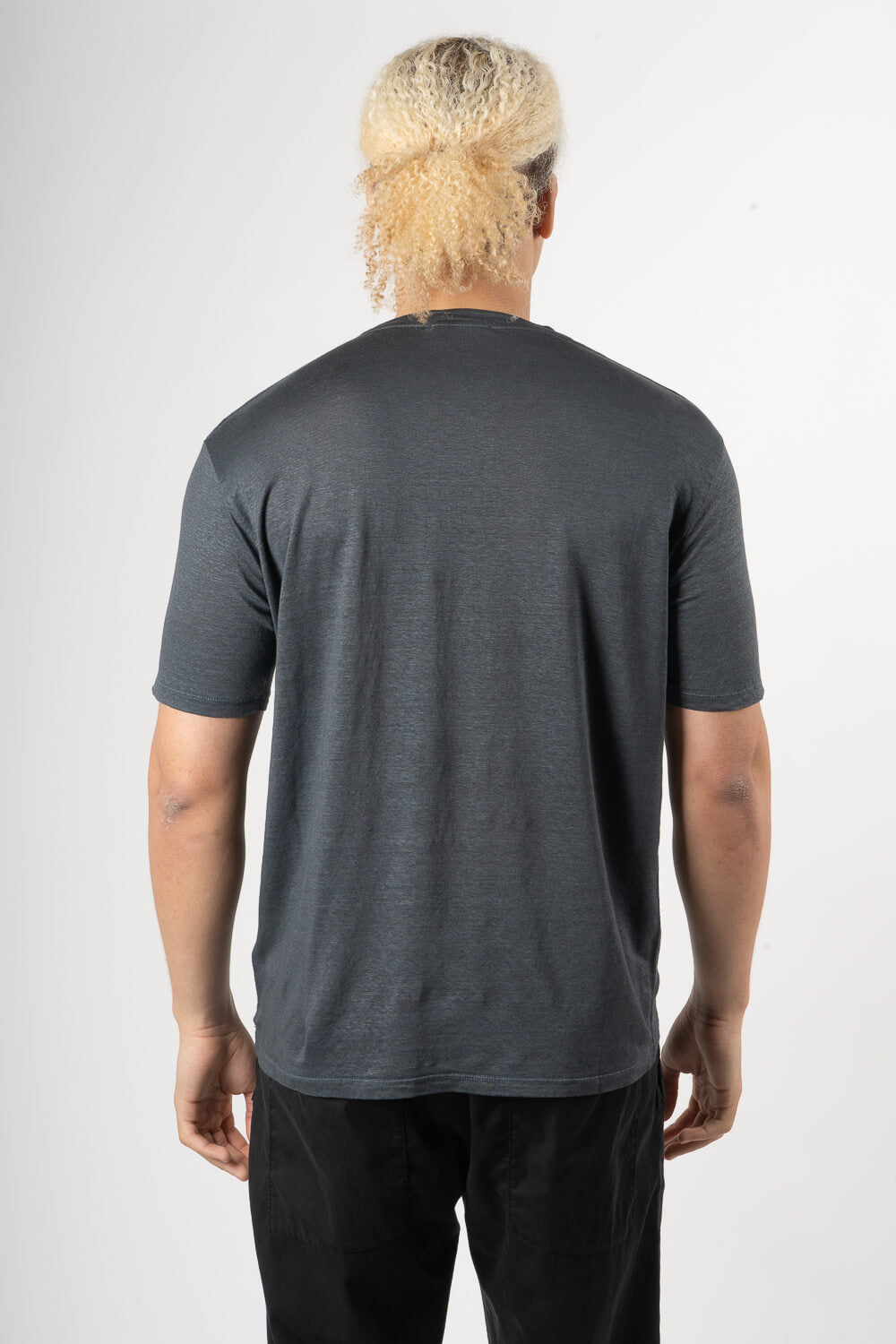 Mercerised Italian Linen Round Neck T-Shirt Dark Blue