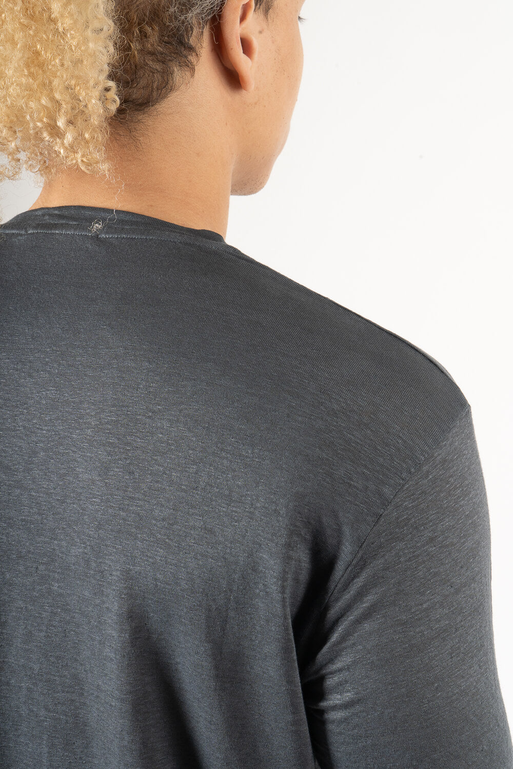 Mercerised Italian Linen Round Neck T-Shirt Dark Blue