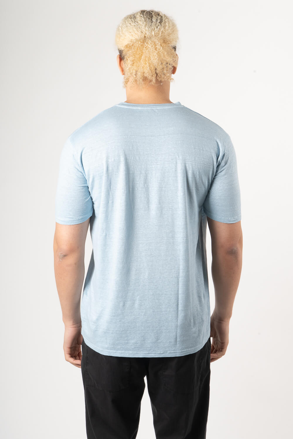 Mercerised Italian Linen Round Neck T-Shirt Light Blue