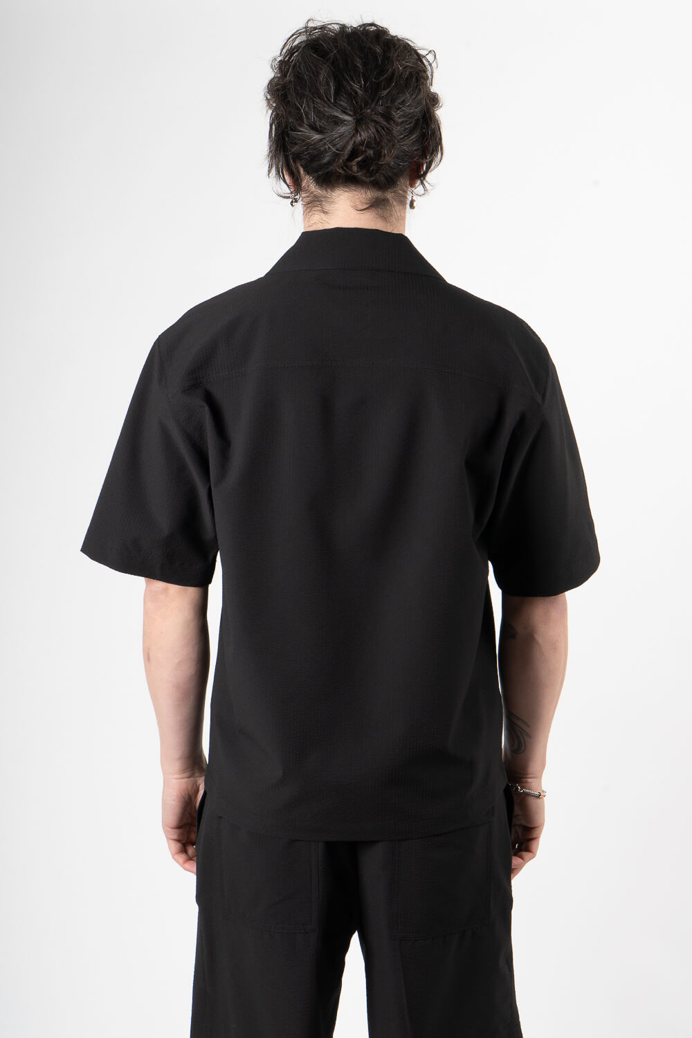 Micky Seersucker Button-Up S/S Shirt Black