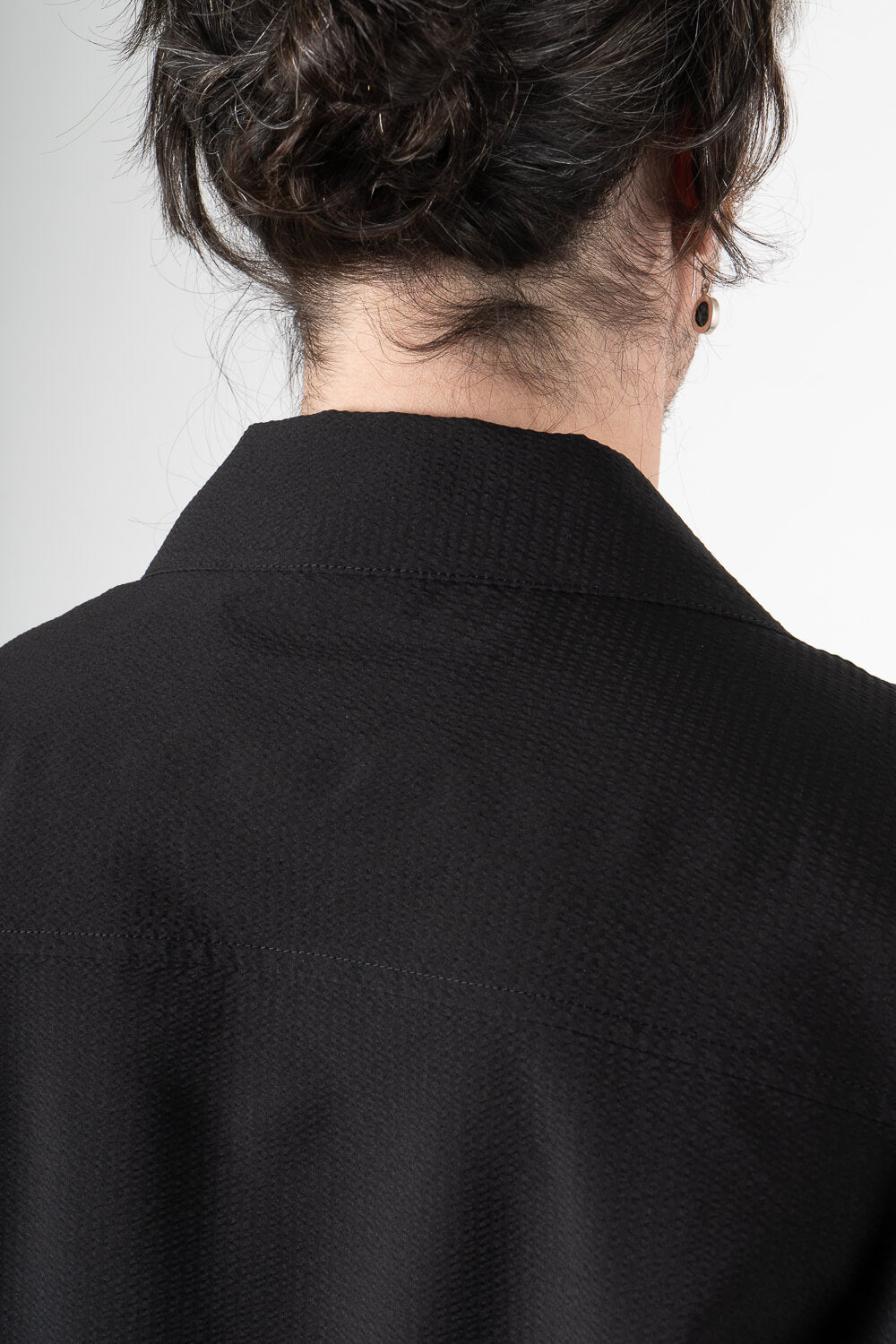 Micky Seersucker Button-Up S/S Shirt Black