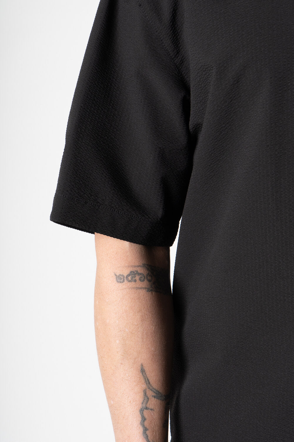 Micky Seersucker Button-Up S/S Shirt Black