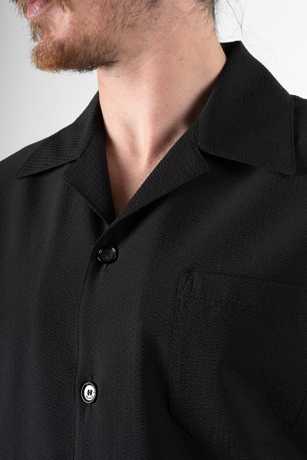 Micky Seersucker Button-Up S/S Shirt Black