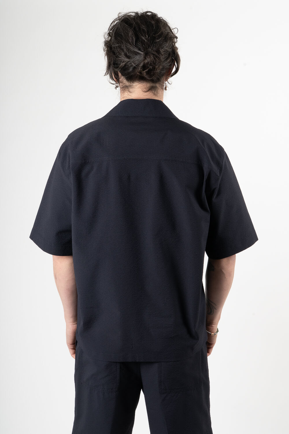 Micky Seersucker Button-Up S/S Shirt Navy Blue